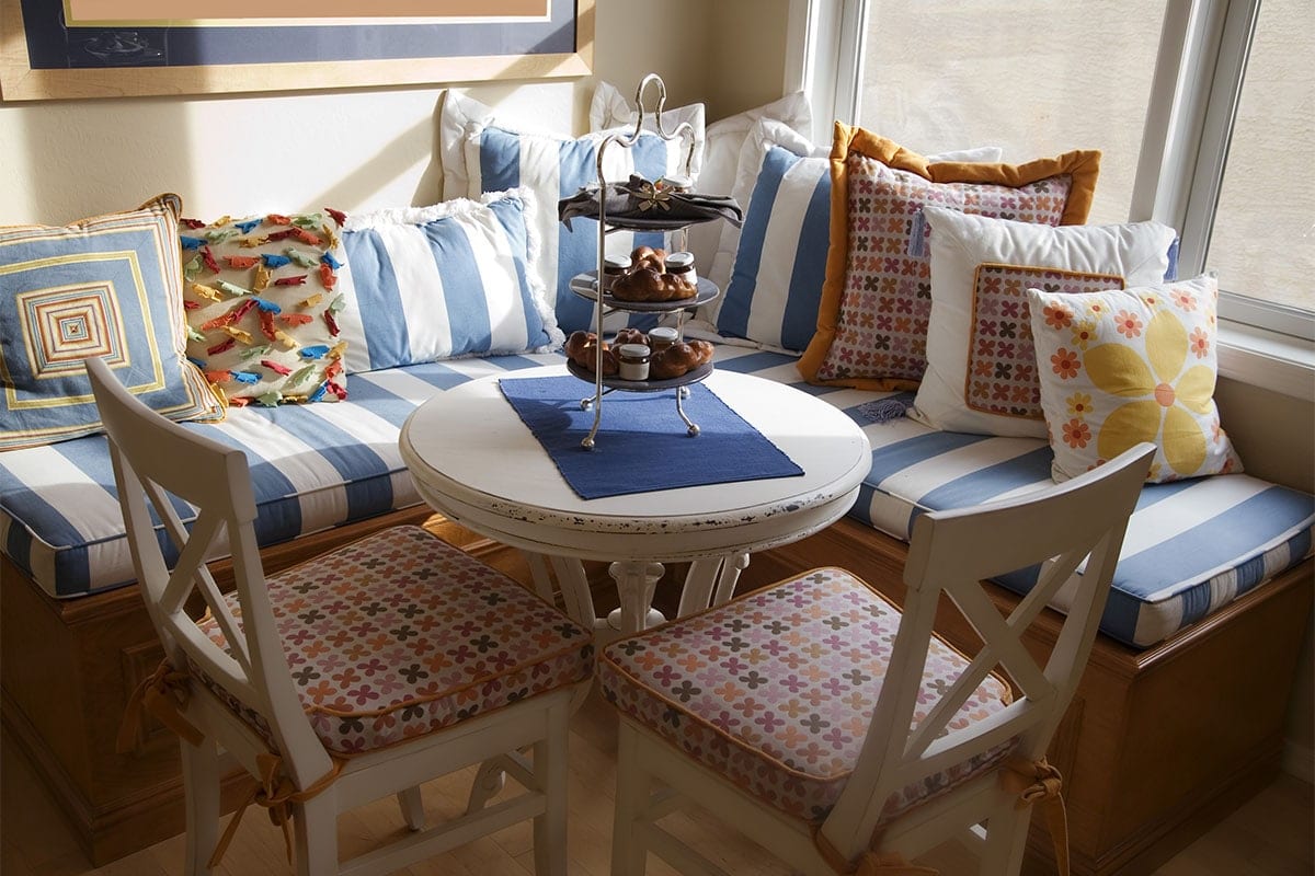 kitchen nook with pillows