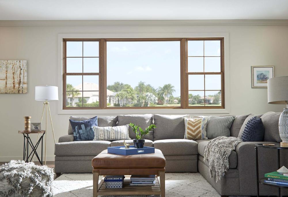 living room with replacement windows