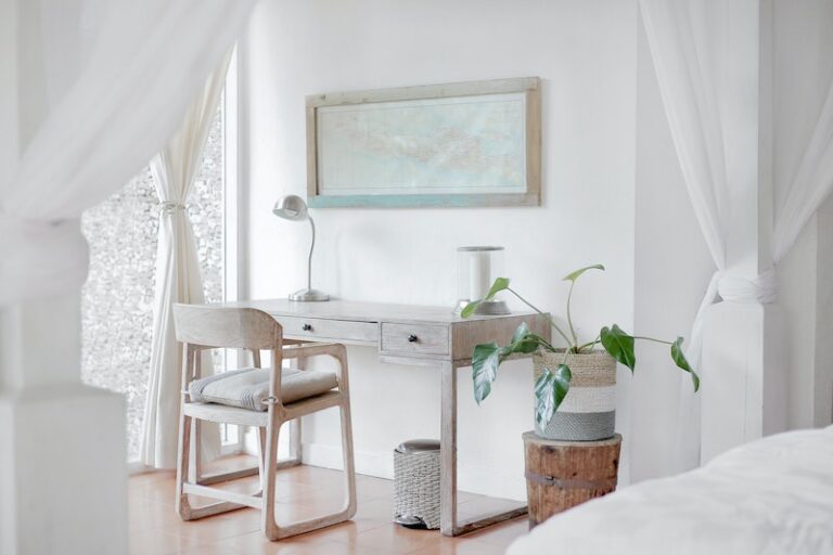 minimal home office with desk and chair