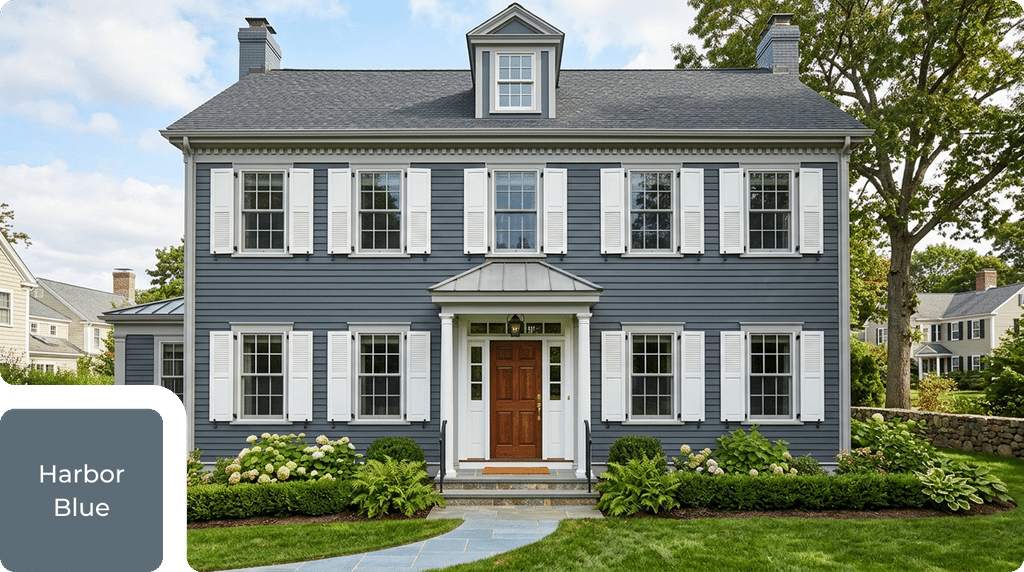 colonial home with blue siding